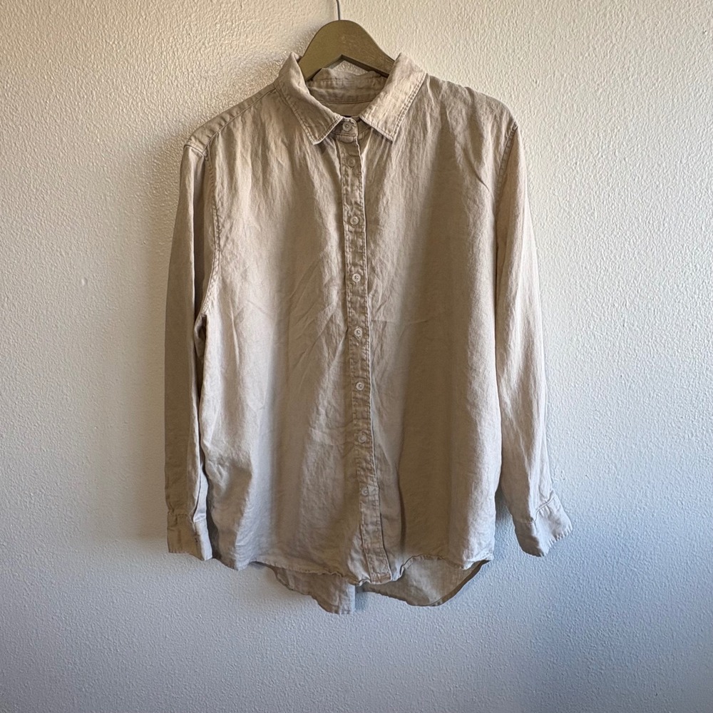 Quince Size XL European Linen Long Sleeve Button Up Shirt Driftwood Ivory